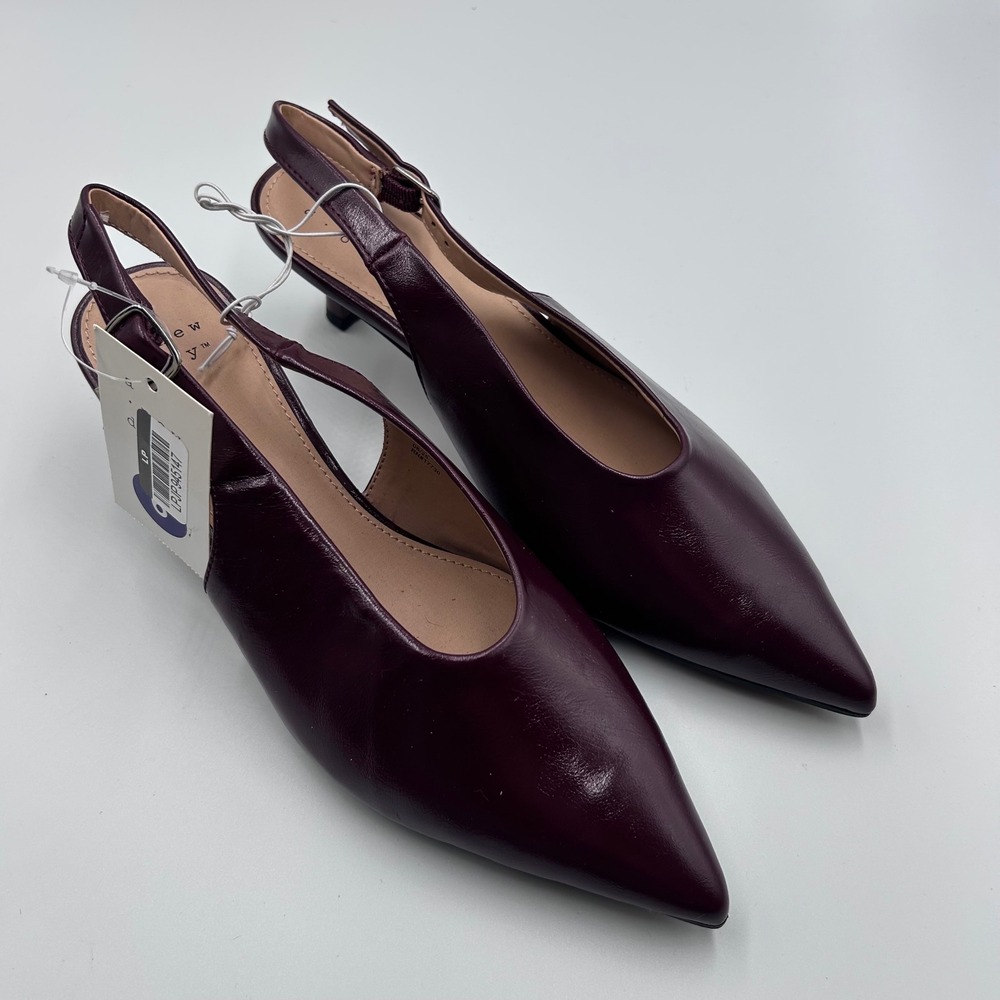 A New Day Womens Burgundy Pointed Toe Slingback Kitten Heels Size 6 NEW
